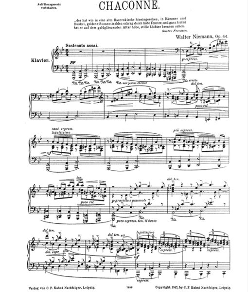 Walter Niemann original piano sheet music